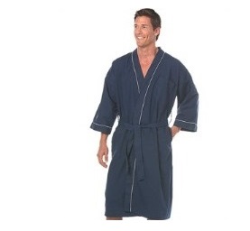 Fashion Seal 1833-2XL, Navy Shawl Collor Robe, Poly / Cotton Woven Seersucker, 2X-Large